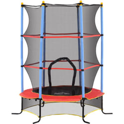Homcom - Trampoline de jardin enfant ø 1,75 x 1,90H m filet de sécurité porte zipée couvre-ressorts + 6 poteaux rembourrés inclus rouge bleu noir