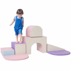 7 blocs de construction en mousse XL - modules de motricité - normes EN71-1-2-3 - mousse EPE revêtement PU mauve rose