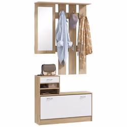 Meuble dentrée HOMCOM vestiaire avec panneau porte-manteau miroir et banc à chaussures - 6 crochets et étagère réglable