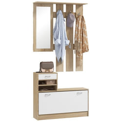 Meuble dentrée HOMCOM vestiaire avec panneau porte-manteau miroir et banc à chaussures - 6 crochets et étagère réglable