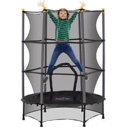 Trampoline de jardin enfants Ø 1,40 x 1,90H m filet de sécurité porte zipée couvre-ressorts + 6 poteaux rembourrés inclus noir