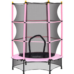 Homcom - Trampoline de jardin enfants ø 1,40 x 1,90H m filet de sécurité porte zipée couvre-ressorts + 6 poteaux rembourrés inclus rose