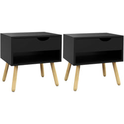 Homcom - Lot de 2 tables de chevet design scandinave - tiroir, niche - piètement bois pin - noir