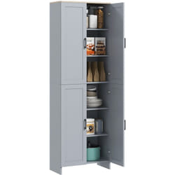 Homcom - Buffet haut - armoire de cuisine - buffet cuisine vaisselier - 5 étagères - poignées métal noir effet bois clair gris pigeon