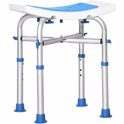 Chaise de douche HOMCOM, idéale pour les seniors ou ceux nécessitant un soutien. Ajustable en quatre hauteurs, assise incurvé ...