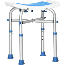 Siège de douche réglable en hauteur tabouret de douche ergonomique pieds antidérapants charge max. 150 Kg alu hdpe blanc bleu