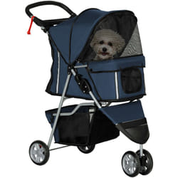 Pawhut - Poussette buggy pliable chien chat - porte-gobelet, panier rangement intégré - acier oxford bleu marine