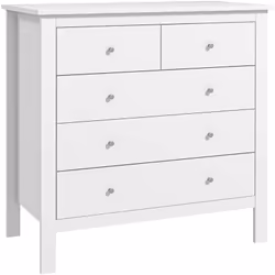 Commode blanche HOMCOM, trois grands et deux petits tiroirs pour cosmétiques, vêtements ou jouets. Convient à toutes pièces,  ...