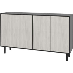 Buffet design contemporain - 4 portes, 2 étagères - dim. 121L x 37l x 75H cm - piètement effilé pin noir aspect bois gris