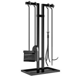 Ensemble serviteur de cheminée 5 pièces - Outsunny - en métal - avec balai pelle pince tisonnier et support - noir