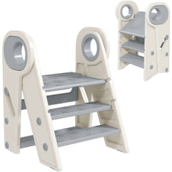 Aiyaplay - Marchepied enfant pliable 2 ou 3 marches modulable - charge max. 25 Kg - hdpe blanc gris