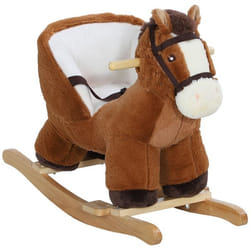 Jouet à bascule cheval pour enfant +18 mois effet sonore poignées repose-pieds siège ceinture réglable marron