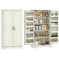 Buffet cuisine - HOMCOM - 5 niveaux avec portes et étagères réglables - 60 x 40 x 120 cm - grain de bois - crème
