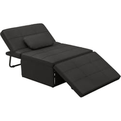 Fauteuil chauffeuse chaise longue pouf 3 en 1 dossier inclinable 5 niveaux repose-pied rabattable châssis métal noir lin noir