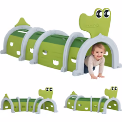 Découvrez le tunnel de jeu AIYAPLAY, en forme de crocodile, transformable en ligne, arc ou "S". Parfait pour ramper et jouer  ...