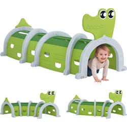 Tunnel de jeu pour enfants crocodile - parcours de motricité modulable - intérieur extérieur - gris vert