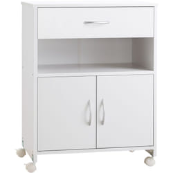 Support d'imprimante - rangement imprimante sur roulettes - tiroir, niche, 2 portes, étagère - blanc