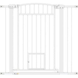 Barrière de sécurité pour chien - barrière à pression ajustable - 2 portes verrouillables - acier blanc