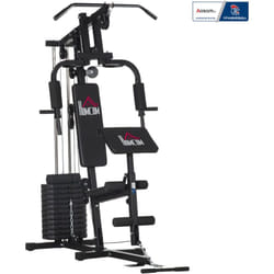 Homcom - Station de musculation - entrainement complet - développé couché, butterfly, barre latissimus, curler, bande résistance - 12 contrepoids