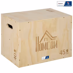 HOMCOM - Box Jump pliometrie 3 en 1 - - Collaboration Aosom.fr x FFHandball - Bois de hêtre - 45x40x60cm - Bois naturel