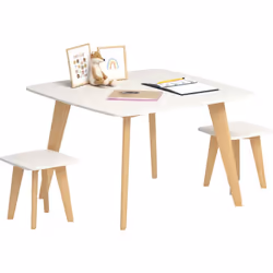 Découvrez l'ensemble table d'enfant avec 2 chaises AIYAPLAY, idéal pour optimiser l'espace. Comprend une table et deux chaise ...
