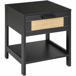 Elégante et tendance, cette table de chevet en MDF classe E1 et cannage en rotin sublimera votre chambre. Perchée sur ses pie ...