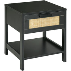 Homcom - Table de chevet tiroir et étagère cannage en rotin dim. 40L x 40l x 48H cm mdf aspect bois noir