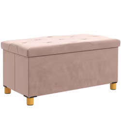 Banc coffre style Chesterfield effet capitonné dim. 76L x 38l x 38H cm piètement bois velours vieux rose