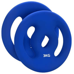 Lot de 2 plaques de poids - SPORTNOW - 2 x 3 kg - pour barres Ø 25 cm - avec poignées faciles à saisir - en métal - bleu