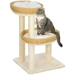 Arbre à chat - PawHut - hauteur de 755 cm - avec deux lits pour chat en rotin griffoirs coussins lavables balle de jouet - beige