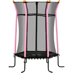 Trampoline enfant dia. 1,63 x 1,9H m filet de sécurité porte zippée 6 poteaux rembourrés inclus charge max. 50 Kg rose noir