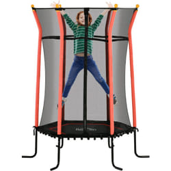 Homcom - Trampoline enfant dia. 1,63 x 1,9H m filet de sécurité porte zippée 6 poteaux rembourrés inclus charge max. 50 Kg rouge noir