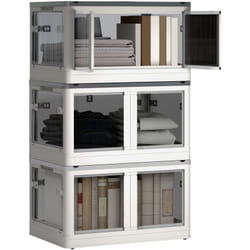 Homcom - Ensemble de 3 boîtes de rangement 69L pliables empilables - couvercle, roulettes - blanc gris
