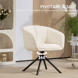 Chaise De Salle À Manger - Homcom - Pivotant 360°, Assise Rembourrée - Piètement En Métal - Tissu Effet Touffetage - Crème - Vue supplémentaire 2
