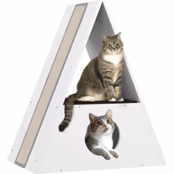 Découvrez la niche pour chat PawHut, un refuge douillet doté de deux niveaux moelleux avec un tapis confortable dans chaque e ...