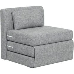 Matelas lit fauteuil futon chauffeuse pliable pliant longueur 203 cm coussin inclus tissu effet lin gris chiné