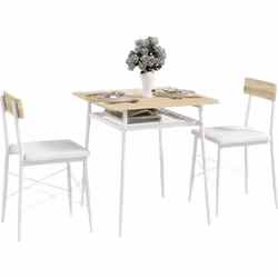 Explorez l'ensemble de table et deux chaises de salle à manger HOMCOM, parfait pour deux personnes. Intègre une étagère de ra ...