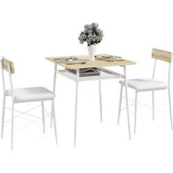 Homcom - Ensemble table à manger 2 chaises style contemporain cosy - étagère - acier pu blanc aspect bois clair