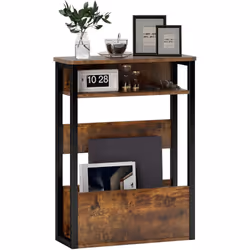 Adoptez un style industriel avec cette table d'appoint HOMCOM en bois marron rustique et cadre noir. Elle offre deux étagères ...