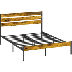 Homcom - Lit double design industriel - tête de lit, pied de lit, sommier - compatible matelas 200L x 160l cm - acier noir aspect bois vieilli