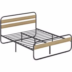 Modernisez votre chambre avec le cadre de lit double 160 x 200 cm HOMCOM en acier, style industriel avec planches façon bois  ...