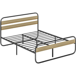 Homcom - Lit double - tête de lit, pied de lit, sommier - compatible matelas 200L x 160l cm - acier noir aspect chêne clair