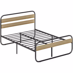 Modernisez votre chambre avec le cadre de lit double 140 x 190 cm HOMCOM en acier, style industriel avec planches façon bois  ...