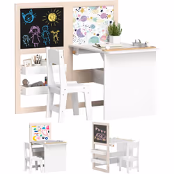 Réinventez l'espace avec AIYAPLAY 3-en-1 : table et chaise pour enfants, avec tableaux blanc et noir pour stimuler la créativ ...