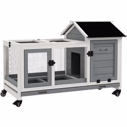 Ce splendide clapier à lapin design chalet sur roulettes équipé d'une niche couverte, d'une porte verrouillable, d'une rampe/ ...