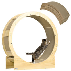 Roue dexercice pour chat - PawHut - avec 4 planches à gratter remplaçable - 91 cm - pour course entraînement - marron et chêne