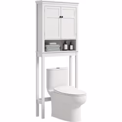 Ce meuble de rangement surélevé, conçu pour être installé au-dessus des toilettes, permet d'optimiser l'espace dans la salle  ...