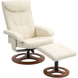 Homcom - Ensemble fauteuil repose-pieds design Chesterfield - inclinable - bois verni synthétique surpiqûres crème