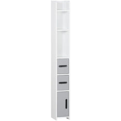 Kleankin - Colonne de salle de bain h. 120 cm - 3 portes, 2 niches, étagère - blanc gris