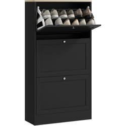Meuble à chaussures 3 portes battantes style classique chic noir effet bois clair